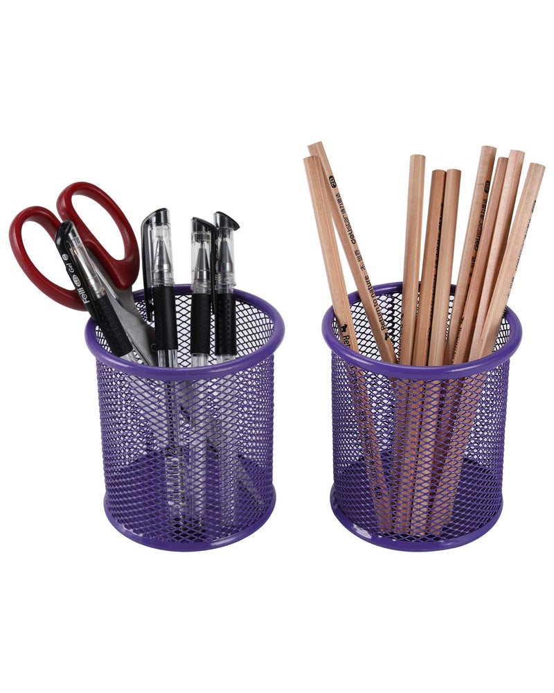 EasyPAG Pencil Holder for Desk, 2 Pack Metal Pen Organizer, Mesh Pencil Cup Organizer for Home, Office, Classroom, School, Purple - Image 2